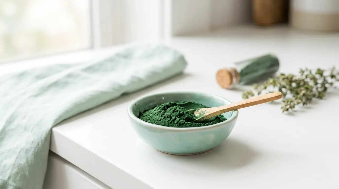 Spirulina w proszku w miseczce